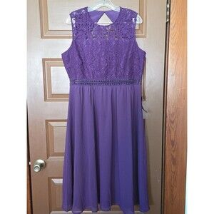 TRUTH AND FABLE Violet Purple Midi Party / Cocktail Lace Trim Dress Size 2XL